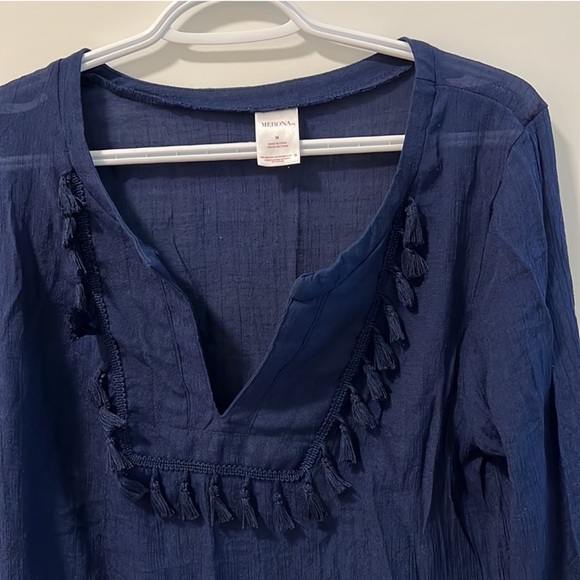 MERONA | Navy Sheer Tassel Tunic - Picture 6 of 8